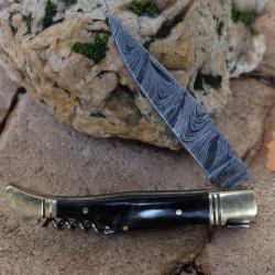 Couteau Damas Lame 128 Couches Fa&ccedil;on Laguiole Abeille Manche Corne/Veine Tire Bouchons F Artisanale