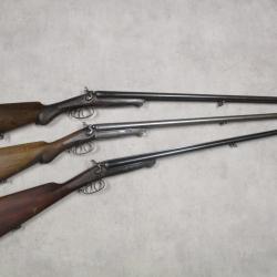 Lot de 3 Fusils HUSQVARNA mod&egrave;le 1877, Cal 16 &agrave; chiens, &agrave; 1 euro sans prix de r&eacute;serve!!!