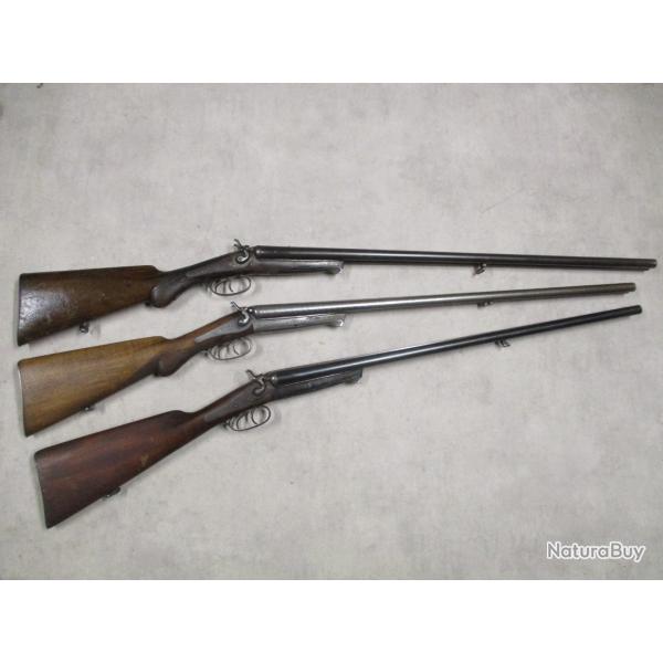 Lot de 3 Fusils HUSQVARNA mod�le 1877, Cal 16 � chiens, � 1 euro sans prix de r�serve!!!