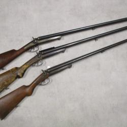 Lot de 3 Fusils HUSQVARNA mod&egrave;le 1877, Cal 12 &agrave; chiens, &agrave; 1 euro sans prix de r&eacute;serve!!!