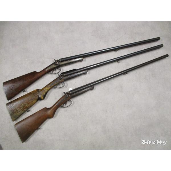 Lot de 3 Fusils HUSQVARNA mod�le 1877, Cal 12 � chiens, � 1 euro sans prix de r�serve!!!