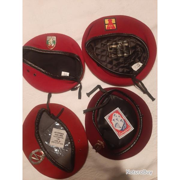 4 b�rets militaires espagne, yougoslavec, europeens avec insignes