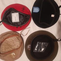 4 b&eacute;rets militaires fran&ccedil;ais, espagne, europ&eacute;ens avec insignes