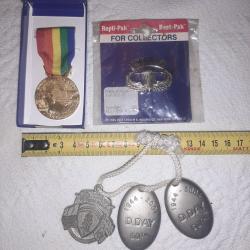 Lot m&eacute;dailles, souvenirs DDay Normandie et Insigne Ranger