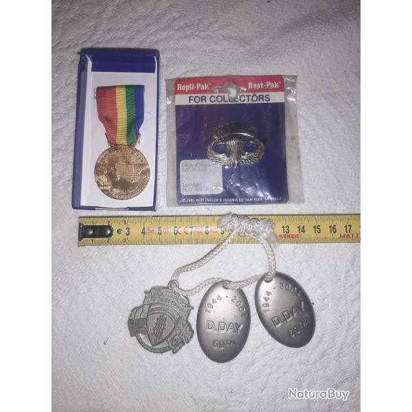 Lot m�dailles, souvenirs DDay Normandie et Insigne Ranger