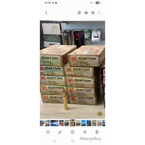 3 boites de 20 balles hornady 9.3x62 Custom 286gr