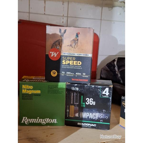 Lot cartouches plombs 12/70 (nitro magnum, winchester...)