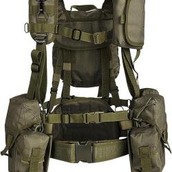 Ensemble Gilet Tactique MOLLE Complet Syst&egrave;me de Portage Modulaire Nylon Terrain Tir Outdoor Vert