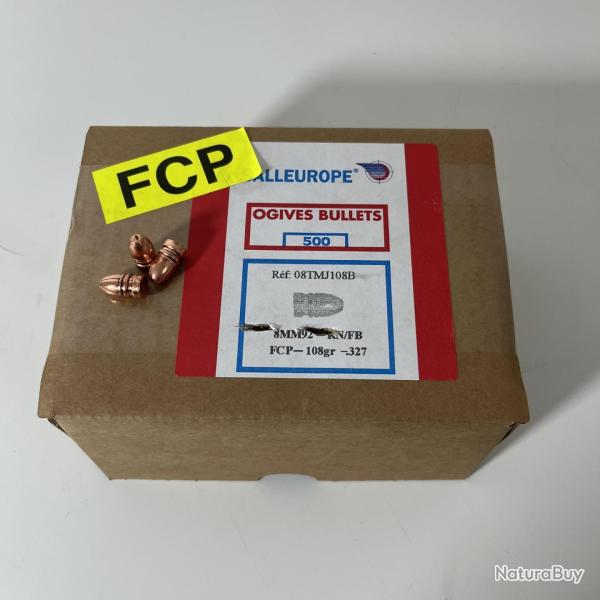 Balleurope Ogives Plomb Cuivre FCP 8mm92 RN-FB 108gr diam�tre .327 x500
