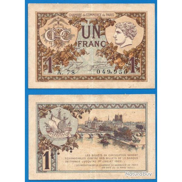 France 1 Franc 1920 de la Chambre de Commerce de Paris Billet Francs Frcs Frc Frs
