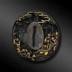 TSUBA naga maru gata avec moines - Japon - P&eacute;riode Edo (1603-1868)