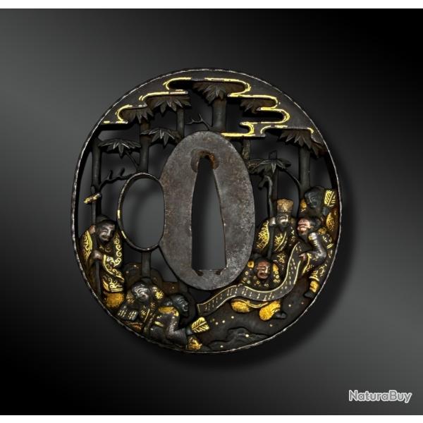 TSUBA naga maru gata avec moines - Japon - P�riode Edo (1603-1868)