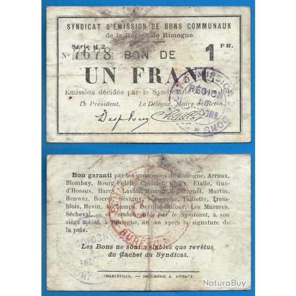 Bon de 1 Franc 1916 de Rimogne Syndicat