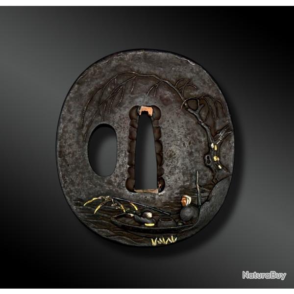 TSUBA naga maru gata avec p�cheurs - Japon - P�riode Edo (1603-1868)