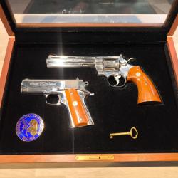 RARE Coffret 150 ans Colt Double Diamond revolver Python .357Mag et pistolet Officer ACP .45ACP