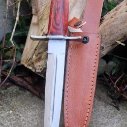 Couteau De Chasse Dague Lame Acier Carbone 1055 Manche Bois Garde Acier Etui Cuir Fab Artisanale