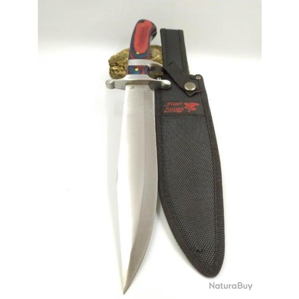 Poignard Bowie Manche en Bois Lame en Acier Etui en Nylon