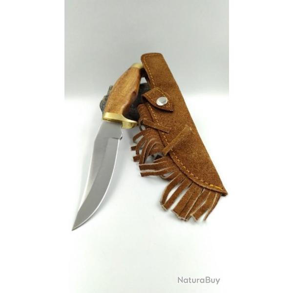 Poignard Bowie Skinner Manche en Bois Etui en Cuir