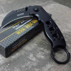 Couteau Griffe Tac-Force Karambit Ouvert Assist&eacute;e Lame Acier 3Cr13 Black Manche Alu Linerlock