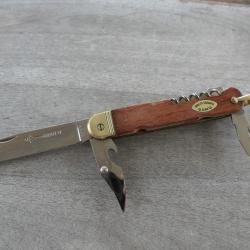 Couteau de chasse Bargeon inox. NEUF. 4 pi&egrave;ces. Manche palissandre. Pompe arri&egrave;re.