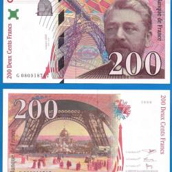 France 200 Francs 1999 Serie G Gustave Eiffel Tour Billet Franc