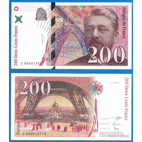 France 200 Francs 1999 Serie G Gustave Eiffel Tour Billet Franc
