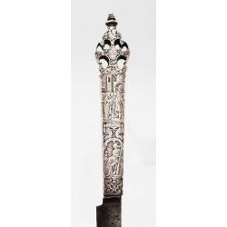COUTEAU DE MARIAGE LAME ACIER ET MANCHE ARGENT ALL&Eacute;GORIES DES VERTUS TH&Eacute;ODORE DE BRY DAT&Eacute; 1620 - HOL