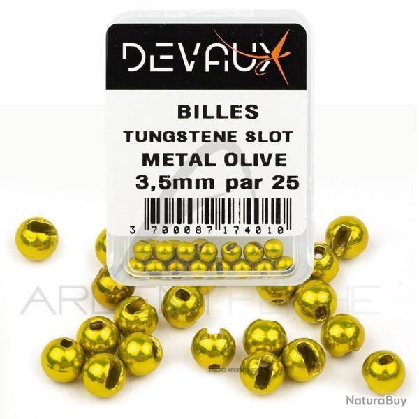 BILLES TUNGSTENE slot (fendues) - METAL OLIVE - 3mm - DEVAUX - (25 pi�ces) - montage nymphe