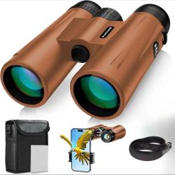 Jumelles HD 10x42 &Eacute;tanches IPX4 BAK4 FMC Support Smartphone Tr&eacute;pied Observation Nature Chasse Orange