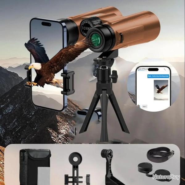 Jumelles HD 10x42 Haute Puissance Kit Observation Oiseaux + Support T�l�phone Tr�pied �tanche Orange