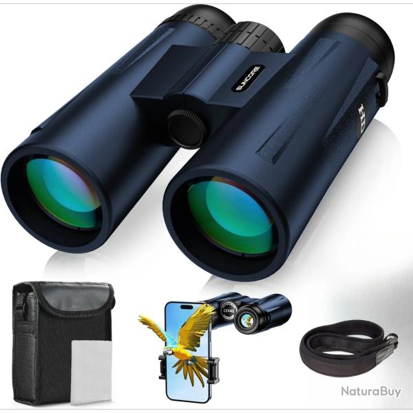 Jumelles HD 10x42 Haute Puissance Kit Observation Oiseaux + Support T�l�phone & Tr�pied �tanche Bleu