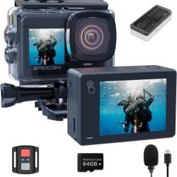 Cam&eacute;ra Sport 4k 60fps Micro SD 64GB Action Cam WiFi Double &Eacute;cran 2 Batteries 1350mhA &Eacute;tanche 40M
