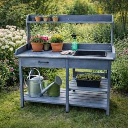 Table de rempotage en bois avec bac plastique - 114x46x120cm