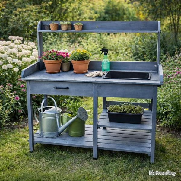 Table de rempotage en bois avec bac plastique - 114x46x120cm