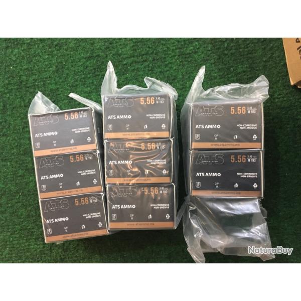 Lot de 160 munitions calibre 5,56x45 ATS Ammo FMJ X Force 55grs / 3,6g