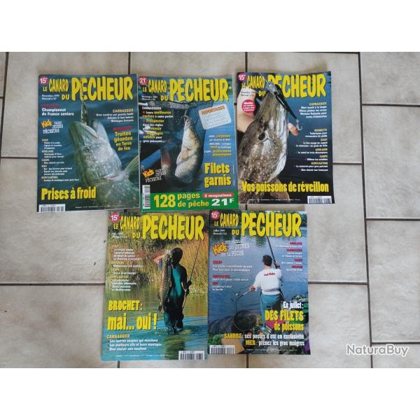5 MAGAZINES LE CANARD DU PECHEUR N� 56 61 63 67 89 ANNEES 1998/1999/2001