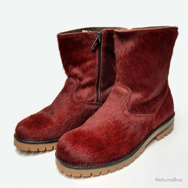 Bottes d'hiver femme en cuir hydrofuge fourr�es agneau - Olang PERU 38 et 41 38 rouge bordo semelle 