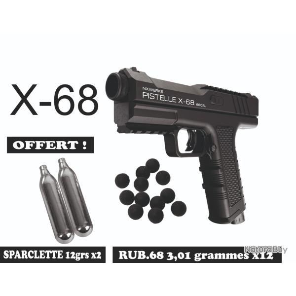 VENTE EXPRESS - Pack Pistolet D�fense Calibre 68- Pistelle X-68 V2 - 19.9 Joules VF - NxWerks