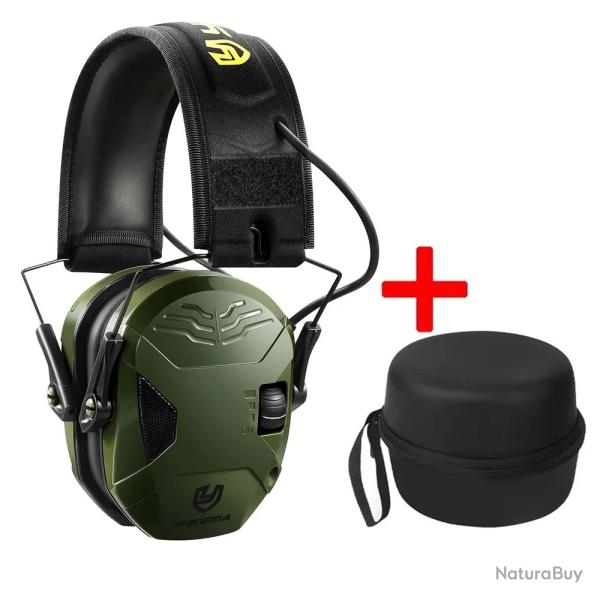 Casque Antibruit Tactique �lectronique Chasse R�duction Bruit NRR 23 dB + �tuit Transport Vert