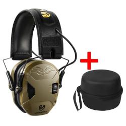 Casque Antibruit Tactique &Eacute;lectronique Chasse R&eacute;duction Bruit NRR 23 dB + &Eacute;tuit Transport Marron