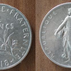 France 2 Francs 1918 Semeuse Piece Argent Franc