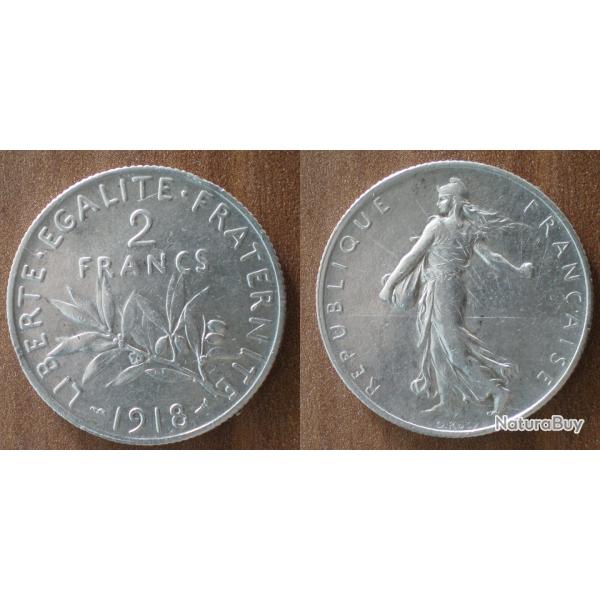 France 2 Francs 1918 Semeuse Piece Argent Franc