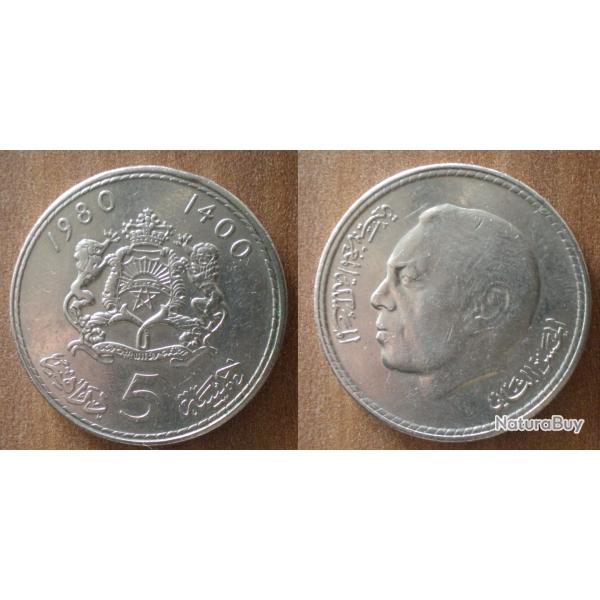 Maroc 5 Dirhams 1980 1400 Piece Roi Dirham