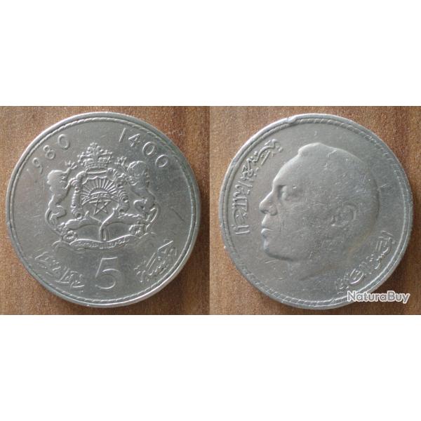 Maroc 5 Dirhams 1980 1400 Piece Roi Dirham