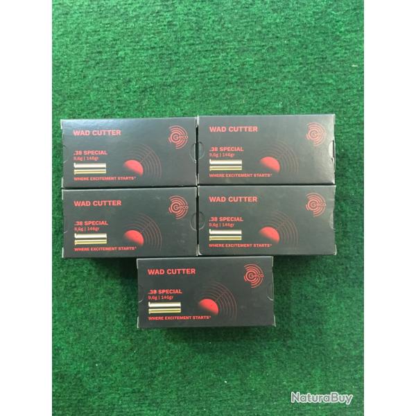 Lot de 250 munitions GECO Calibre .38 Sp�cial Wad cutter 146grs / 9,6g