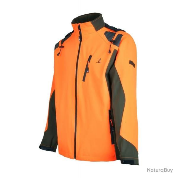 BLOUSON CHASSE SOFTSHELL KAKI/ORANGE TAILLE M