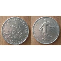 France 1 Franc 1971  Piece Semeuse Francs Nickel