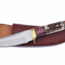 Couteau Frost Cutlery Deer Stag Lame Acier Inox Manche Fa&ccedil;on Cerf Etui Cuir HR1179
