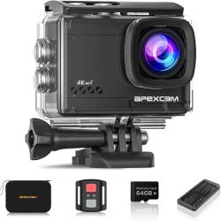 Cam&eacute;ra Sport 4k 60fps &Eacute;tanche 40M Micro SD 64GB Cam&eacute;ra d'action HD avec 2.4G 2 Batteries 1350mhA