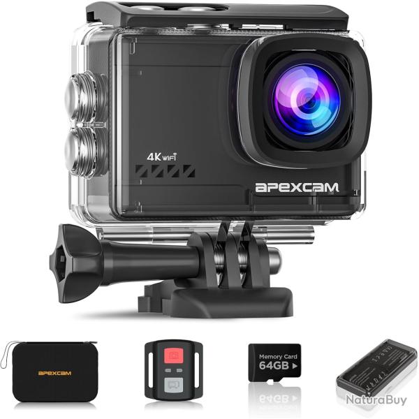 Cam�ra Sport HD 4k 60fps avec 2 Batteries1350mhA �tanche 40M Micro SD 64GB Cam�ra d'action